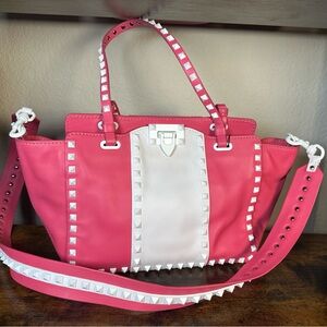 Authentic Valentino Garavani Pink and White Studded Crossbody Bag